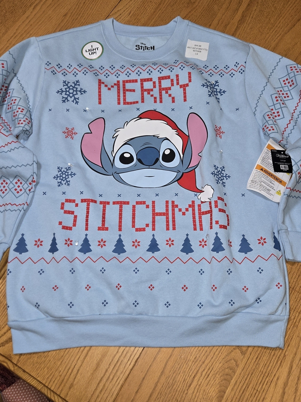 Disney Stitch Merry Stitchmas Light Up Christmas Sweatshirt NWT Large